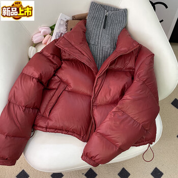 Sorrynam white duck down short stand collar red down jacket warm and slimming small winter jacket women red s