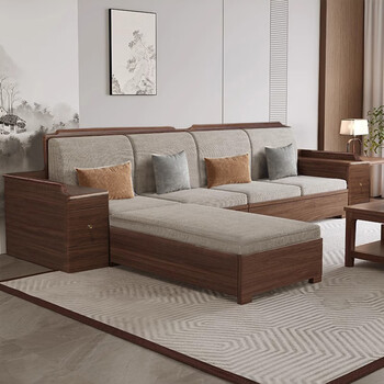 Zhenhuo lemei 2025 new chinese style black walnut solid wood sofa four-seater winter and summer dual-use straight living room small apartment furniture four people + imperial concubine + coffee table