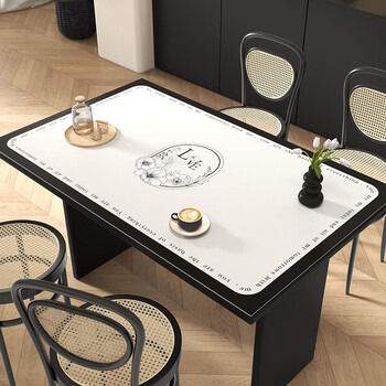 Strictly selected domestic products light luxurious dining table leather table mat no-wash waterproof anti-scalding desktop protection mat rectangular flower blooms like a dream - black frame 90*180