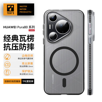 Tgvi s is suitable for huawei pura80pro mobile phone case huawei pura80pro+ protective cover magnetic all-inclusive anti-fall skin-feeling corrugated case transparent light and not easy to yellow for men and women 80ultra transparent black corrugated texture | strong magnetic suction | shock absorption and anti-fall
