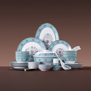 Jingdezhen (jdz) ceramic white porcelain tableware set chinese style high-end enamel colored bowls and plates complete set home high-end housewarming gift blue enamel