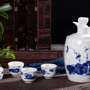 Yusenyi ceramic wine warmer one pound wine warmer household hot wine pot chinese large wine set white wine 1 pound lotus pond moonlight pot + 4 cups