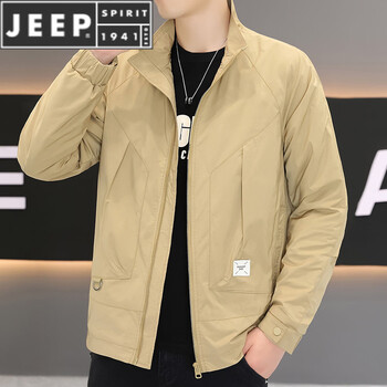 Jeep spirit autumn and winter two-cotton jacket men's stand-collar jacket 2025 new loose workwear gown large pocket cotton jacket 9002 khaki (spring and autumn) m (can be worn at about 80~105 pounds)