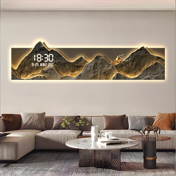 Qige painter 2026 living room sofa background wall decoration painting light luxury led digital electronic clock high-level atmosphere luminous hanging painting t135617 120*30cm single-frame crystal porcelain scratch-resistant crystal surface high-definition uv carving + crystal porcelain scratch-resistant no light style