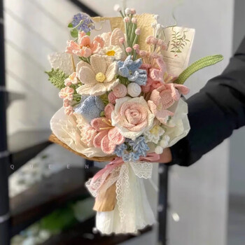 Queenjoy handmade crochet diy jasmine rose wool bouquet hand-held flower material package homemade gift for girlfriend material package spring letter
