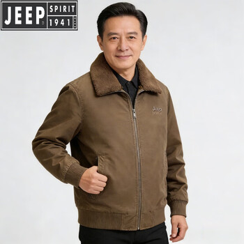 Jeep spirit jeep velvet thickened jacket men's jacket autumn and winter 2025 new cotton jacket pure cotton detachable fur collar cotton jacket for men coffee warm velvet xl about 120-135 catties