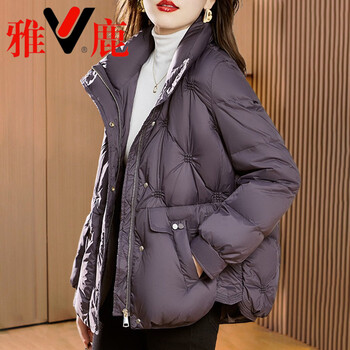 Yalu lightweight 2025 winter high-end fashion solid color chic and beautiful short down jacket women's casual versatile long-sleeved top gray purple high-end atmosphere age-reducing mother covers meat large size fashionable and slim l (recommended 100-115 catties)