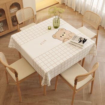 Fantasy square tablecloth, no-wash dining table mat, coffee table tablecloth, plaid bear/printing, default lace, please contact customer service if you need straight edges