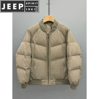 Jeep spirit winter new men's baseball collar down jacket american trend versatile loose thickened warm white duck down jacket for men champagne color (high quality down jacket) l recommended 100-115 pounds