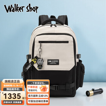 Walker shop school bag new korean style large capacity casual men's backpack junior high school girls contrast color college student computer travel backpack black with beige gray + pendant large size 30*18*47cm