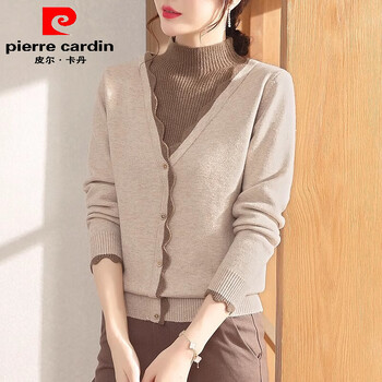Pierre cardin middle-aged and elderly mothers plush sweater bottoming shirt autumn and winter 2026 new style women's style noble top sweater (camel) l (80 catties-105 catties)