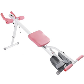 Household four-in-one abdominal painting, rowing foldable waist-beautifying indoor exercise abdominal curling machine painting, rowing machine for weight loss, pink four-in-one + 12-level resistance adjustment belt meter