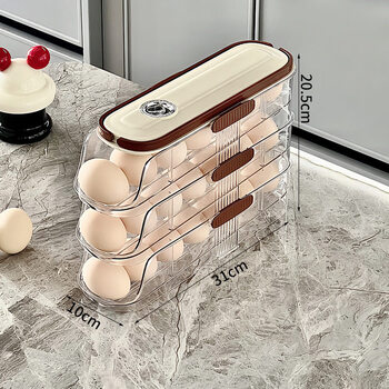 Anjieda egg carton slide type egg roller drawer type egg rack refrigerator side door storage box kitchen egg storage box single row model - three layers side door storage portable design timed freshness