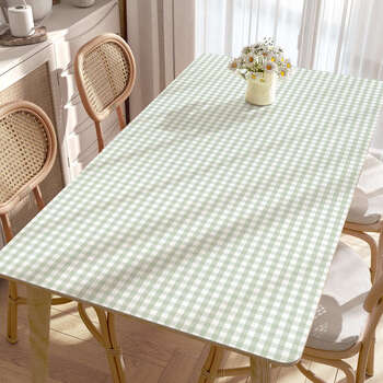 Fantasy tablecloth no-wash insulated table mat plaid style dining tablecloth coffee table mat light green small grid 70x130cm