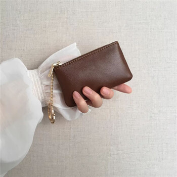Ye yu retro wax leather key bag for women, small zipper coin bag, thin key bag, lipstick bag, car keychain, coffee color - soft leather/flagship model, nostalgic retro style/anti-theft and anti-lost