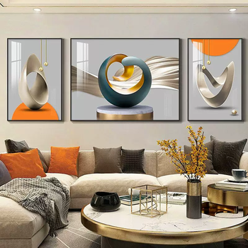 Yusenyi simple wall luxury wall decoration painting fashion sense hanging painting light sofa atmospheric background painting high-end living room triple ac style good luck gold (aluminum alloy frame-crystal porcelain painting-diamond style) combination 4-(installation included) 70x90-120x90-