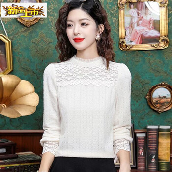 Initial diameter plus velvet and thickened lace bottoming sweater for women autumn and winter new style slim brushed warm top for women off-white regular m recommended 85-105 pounds