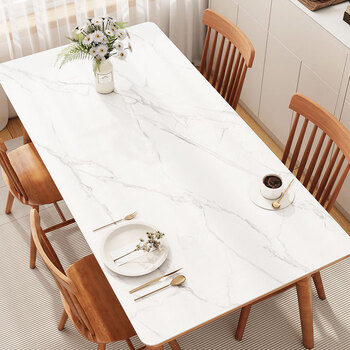 Fantasy marble table mat, anti-scalding and heat-insulating table mat, waterproof and anti-washable leather tablecloth, light luxury and high-end coffee table mat, moonlight white 60x120cm