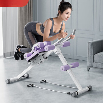 Rsrddy abdominal curling machine, abdominal muscle trainer, household lazy abdominal exercise equipment, fitness and weight loss exercise, abdominal muscle training tool, basic model - purple and white fitness two-in-one
