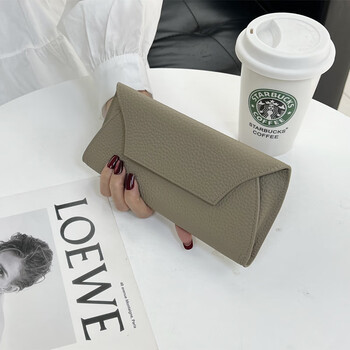 Other/other genuine leather ultra-thin simple long version wallet for women 2024 new versatile pure cowhide wallet for mobile phone clutch khaki first layer cowhide