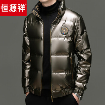 Hengyuanxiang shiny down jacket men's short stand collar autumn and winter middle-aged dad casual thickened warm jacket 08532 gold m