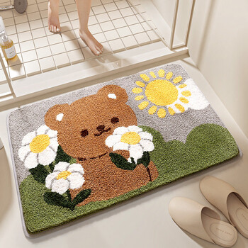 Fantasy bathroom bathroom floor mat non-slip bathroom absorbent foot mat household toilet door mat toilet carpet thickened coral velvet bear bouquet 30x50cm small size trial pack