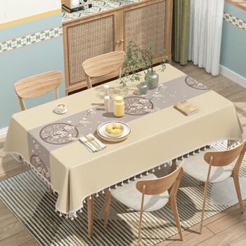 Mufan (mufan) light luxury and high-end imitation cotton and linen tablecloth, no-wash, oil-proof, waterproof, anti-scalding coffee table cover, rectangular dining table mat, plum blossom 100*160cm