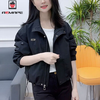 Aemape fashion casual short jacket women's 2025 spring and autumn new style this year's popular foreign style fashionable age-reducing long-sleeved top black spring and autumn style with thin lining regular m _100-115