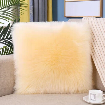 Pupan pure wool fur all-in-one pillow square single-sided fur pillow case plush pillow window sill cushion sofa cushion beige 40cm*40cm including pillow core whole sheepskin cut