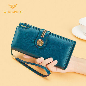 Emperor paul leather wallet women's 2025 new handbag women's purse clutch bag long wallet card holder mom peacock blue--oil waxed cowhide