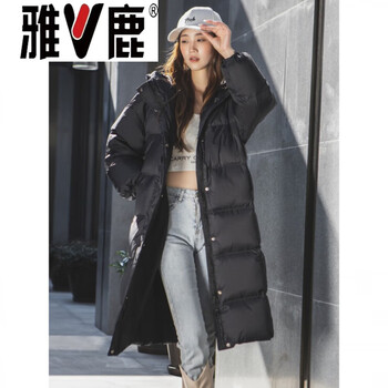 Yalu knee-length down jacket for women 2026 new style 90 white duck down korean style loose thickened winter warm hooded jacket black s (90)