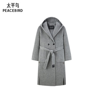 Peacebird women's woolen coat shopping mall same style winter hooded double-sided woolen coat jacket gray xl