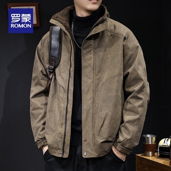 Romon high-end sherpa jacket for men 2025 winter new warm thickening casual workwear american cotton coat jacket for men 3131 coffee color velvet jacket xl suitable for 145-160 pounds