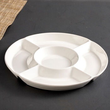 Pick up cat platter divided plate blue and white porcelain five-grid plate ceramic commercial brine cooked food cold dish plate fruit dried fruit pure white five-grid plate 8 inches smaller