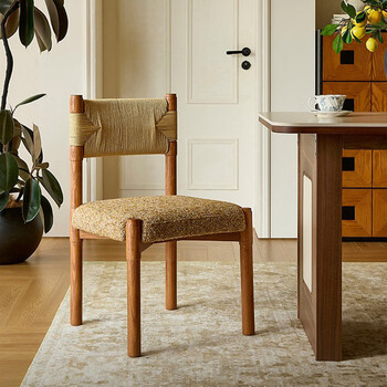 Fantasy retro soft upholstery dining chair designer rope comfortable soft upholstery casual makeup small apartment study single chair vivian chair walnut color chair frame cross weaving