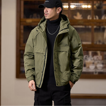 Playboy american retro jacket with cotton and thickened jacket for men in autumn and winter new thin cotton jacket with quilted hooded jacket and cotton coat military green xl
