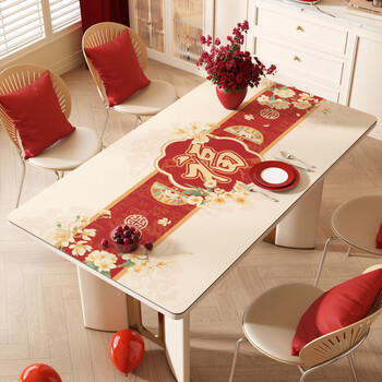 Caizhi new year atmosphere tablecloth table mat 2025 new red festive feeling table mat waterproof and oil-proof washable blessing coffee table flower falling blessing branch 80*120cm