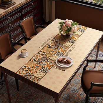 Fantasy dining table mat disposable coffee table table mat orange summer tile leather square right-angle tablecloth 60x100cm heat insulation and anti-scalding high-end texture