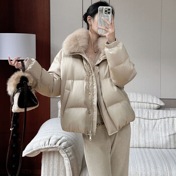 Me home yang jinshan goose bag (including gloves) samsung white goose down fox fur collar warm down jacket champagne brown (including gloves) one size (80-100)