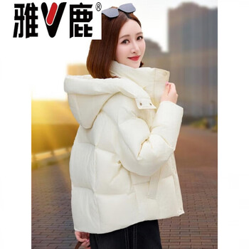 Yalu 2026 yunduo puff down jacket women's short winter hooded loose warm jacket small man 90 goose down goose down jacket 95% white goose down women's off-white high-end western style small man down jacket s _ (80-105 weight) high-end western style small man down jacket