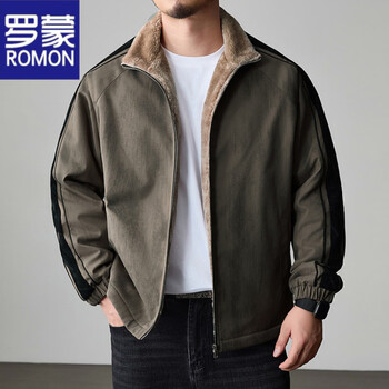 Romon american stand-collar jacket men's 2025 winter new tie-dye top sherpa warm cotton jacket men's khaki 2xl