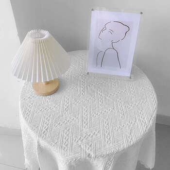 Yusenyi tablecloth retro high-end dressing table lace knitted high-end living room round table dining table coffee table pure white t-shaped 230x250cm