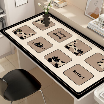 Fantasy student eye protection desk pad, anti-dirty and cuttable for writing desks, environmentally friendly cartoon leather office computer desk pad, jumping black and white cat shadow 50x100cm, smooth and non-scratch