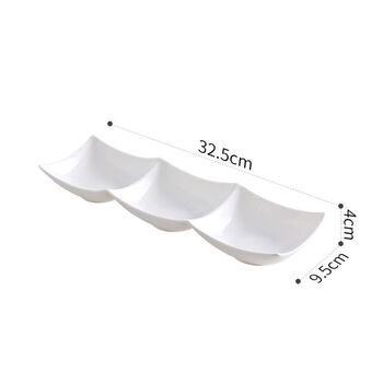 Jie yun mao pure white ceramic creative three-connect dessert plate comma separated plate dessert nut divided dried fruit fruit dish plate rectangular three-connect plate