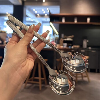 Shantou lincun spoon set stainless steel creative western spoon korean long-handed spoon mixing rice spoon cute tableware hammer spoon 1 pack no specifications