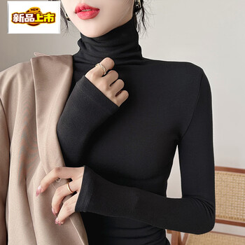 Gray brushed turtleneck bottoming shirt for women in autumn and winter, new style with velvet and thickened warm long-sleeved black top, black one-piece turtleneck, fine grained brushed m