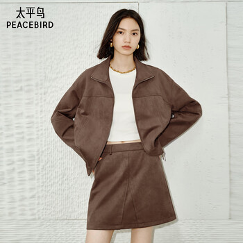Peacebird women's jacket loose jacket short profile short jacket women trendy cool casual temperament d brown upper body m