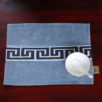Yusenyi high-end new dining table placemats luxury coasters bowl and plate mats dining table mats insulation mats lake blue white gray blue + blue grid 31*40cm