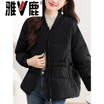 Yalu collarless down jacket for women high-end 2026 new winter short style loose thickened small style white duck down jacket black l suitable for about 118-130 pounds