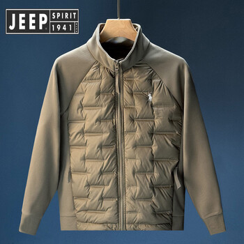 Jeep spirit jeep thin splicing stand collar down jacket men's 2025 winter new outdoor windproof sports top embroidered warm green xl